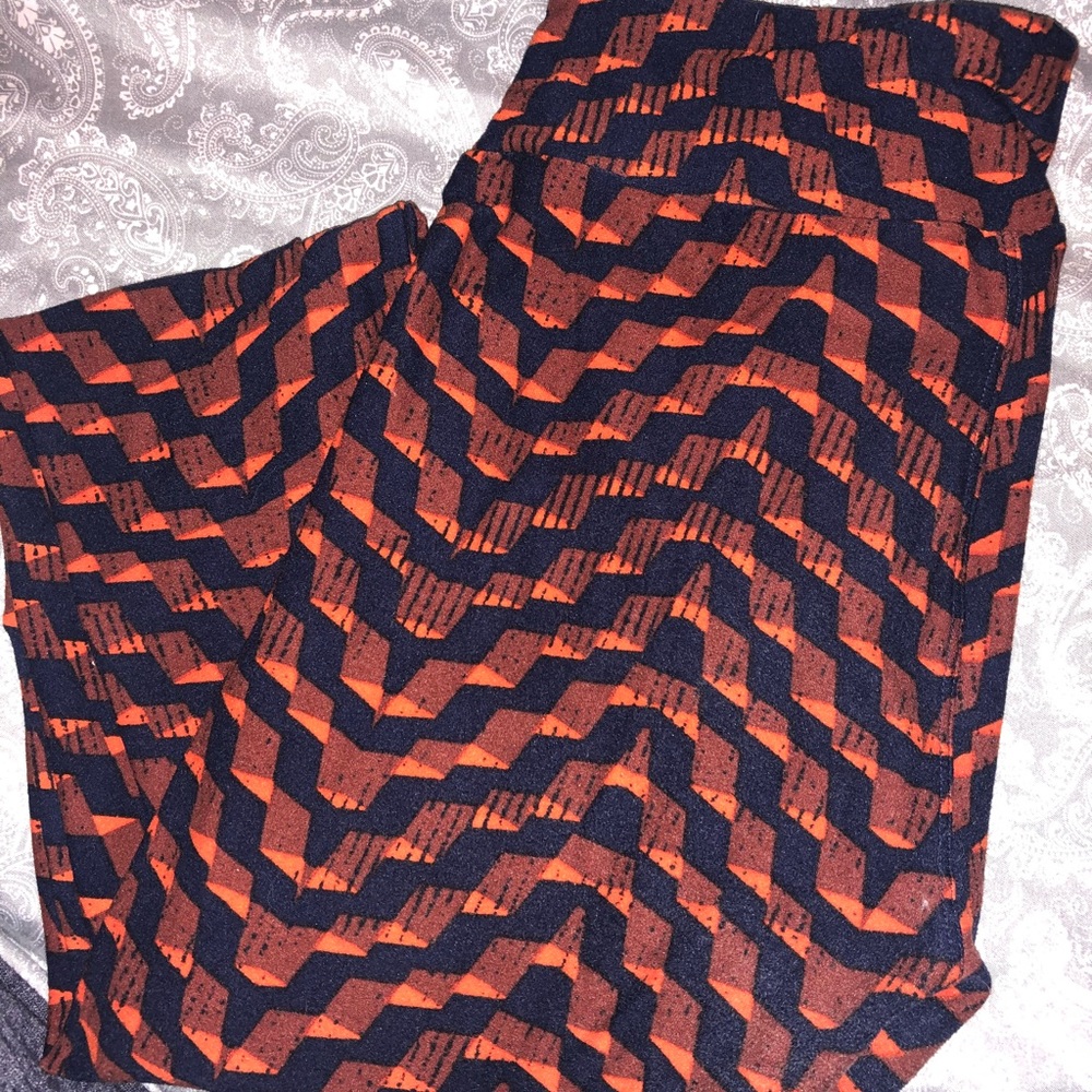 LuLaRoe OS Leggings-navy blue & orange